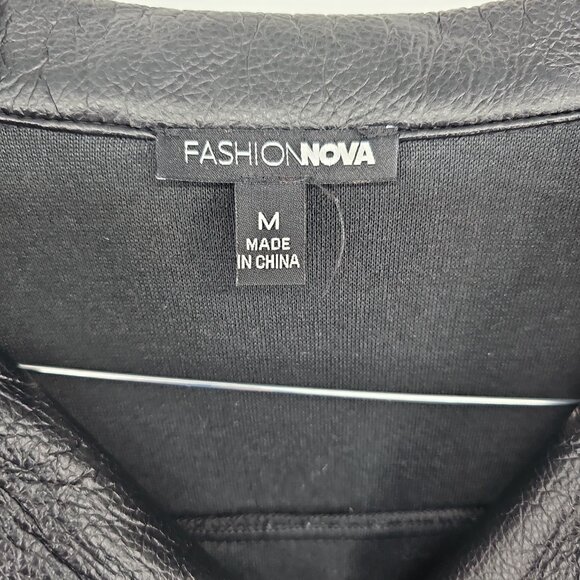 Fashion Nova Black Faux Leather Long Fringe Jacket Moto Biker Boho Western - Picture 4 of 9